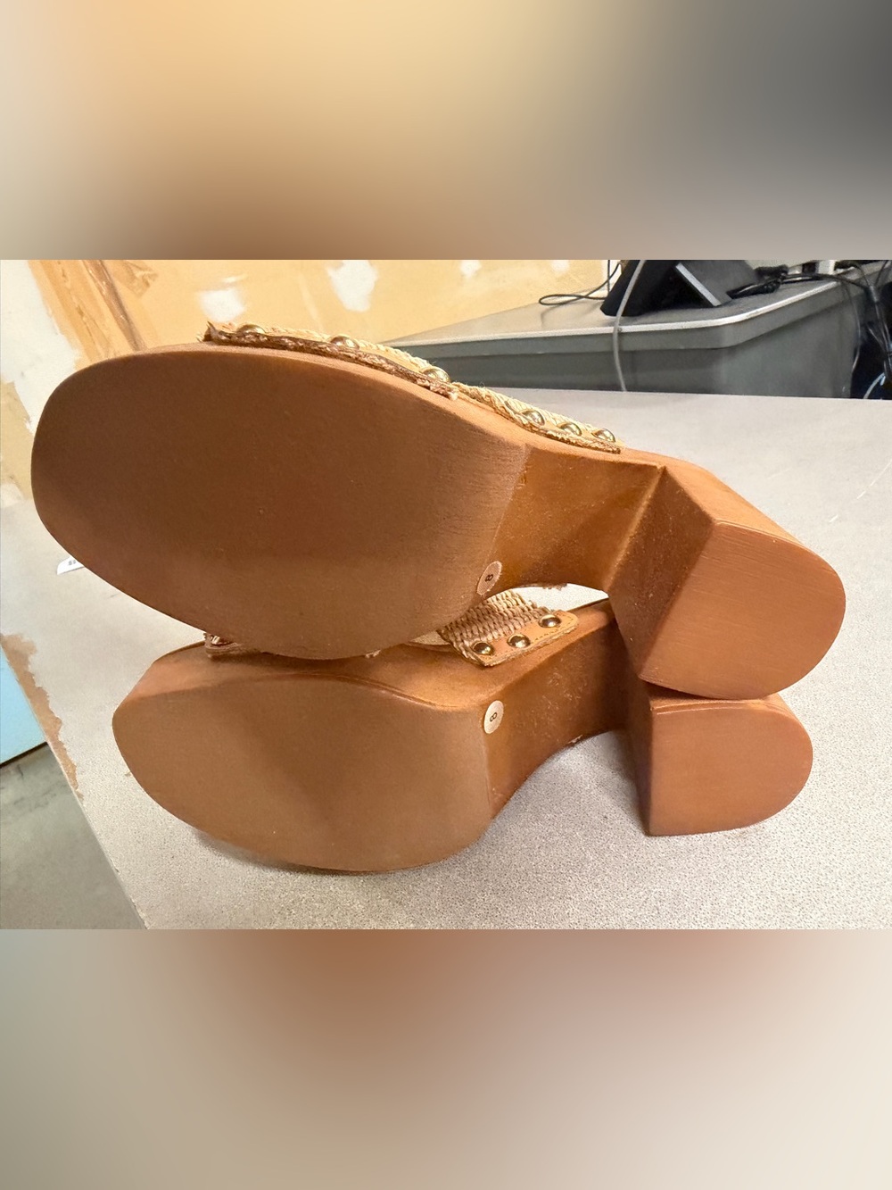 Steve Madden Woven Tan Slide Mules - Picture 4 of 6